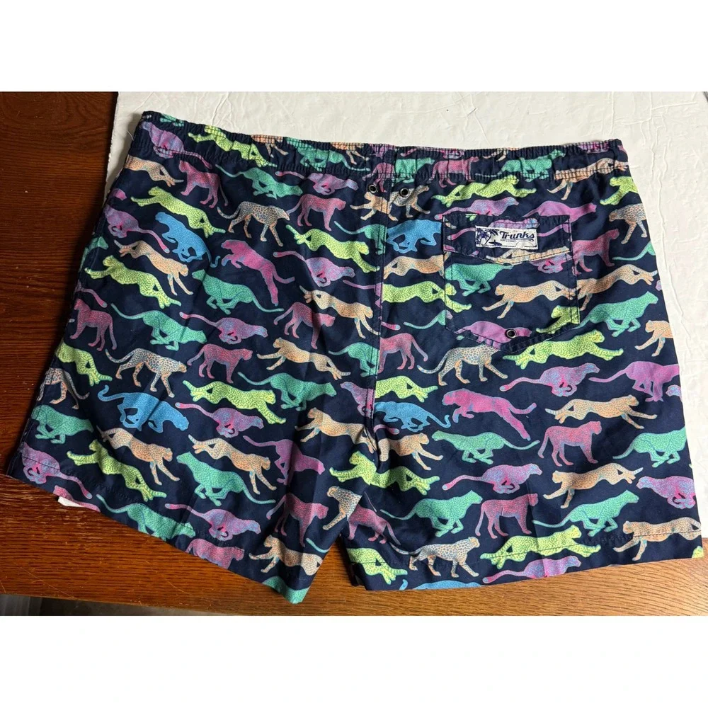Trunks Surf Swim Co Mens XL Navy Neon Cheetah Print Board Shorts Swim Trunks